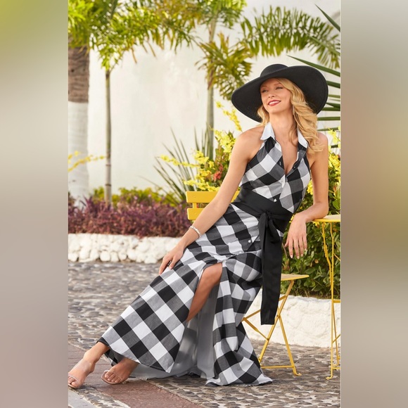 Boston Proper NWOT Gingham wrap belt maxi dress sz Small - Picture 4 of 9